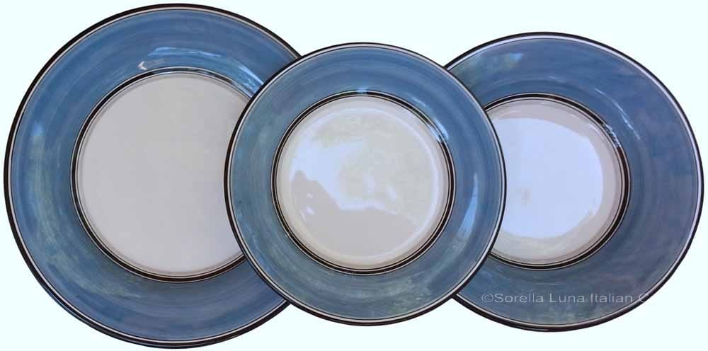 Italian Dinner Place Setting - Black Border Solid Light Blue -Platino