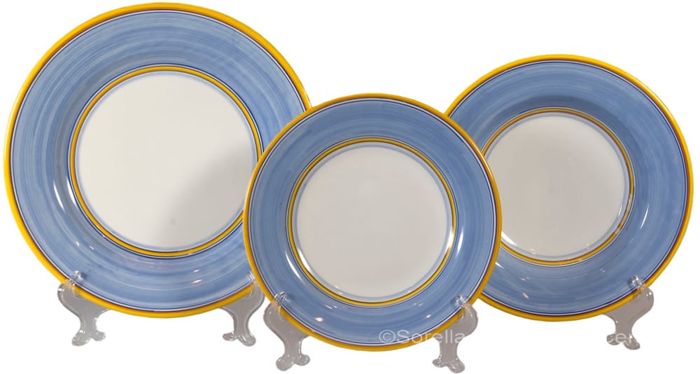 Italian Dinner Place Setting - Yellow Border Light Blue