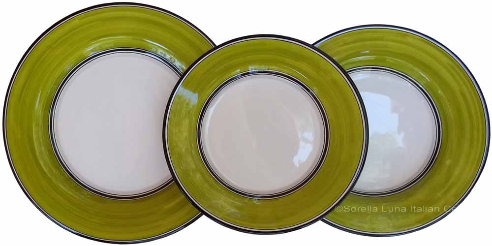 Italian Dinner Place Setting - Black Border Solid Meadow Green - Prato