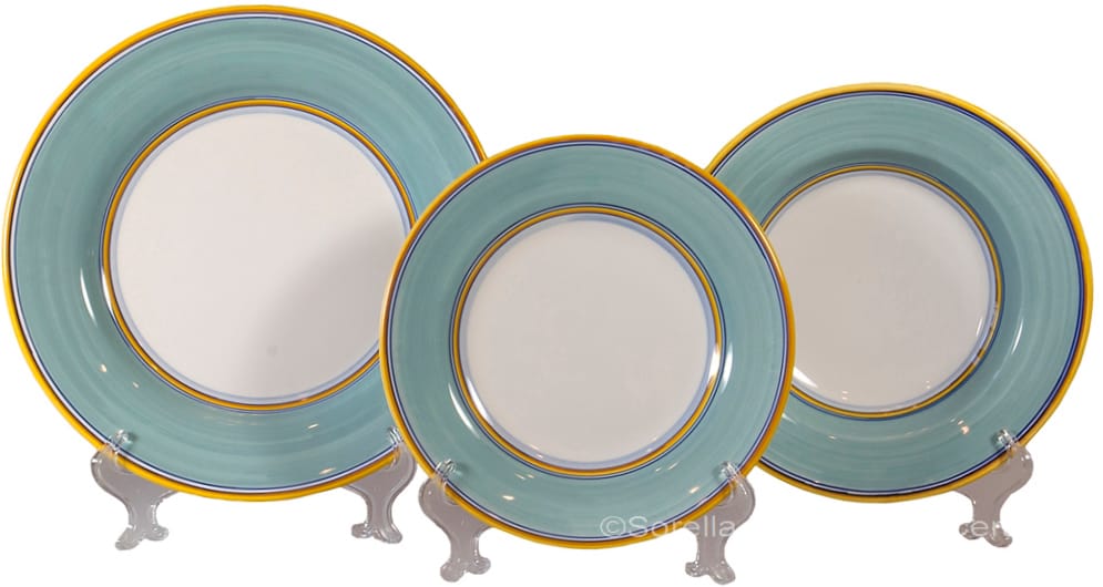 Italian Dinner Place Setting - Yellow Border Teal