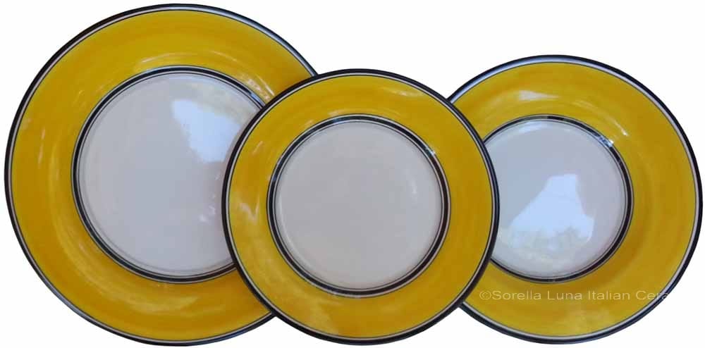 Italian Dinner Place Setting - Black Border Solid Yellow