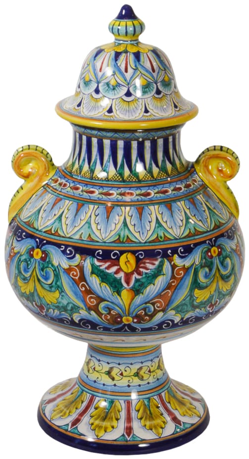 Italian Ceramic Pedestal Centerpiece Urn - Geometrico