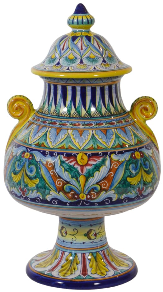 Italian Ceramic Pedestal Centerpiece Urn - Geometrico