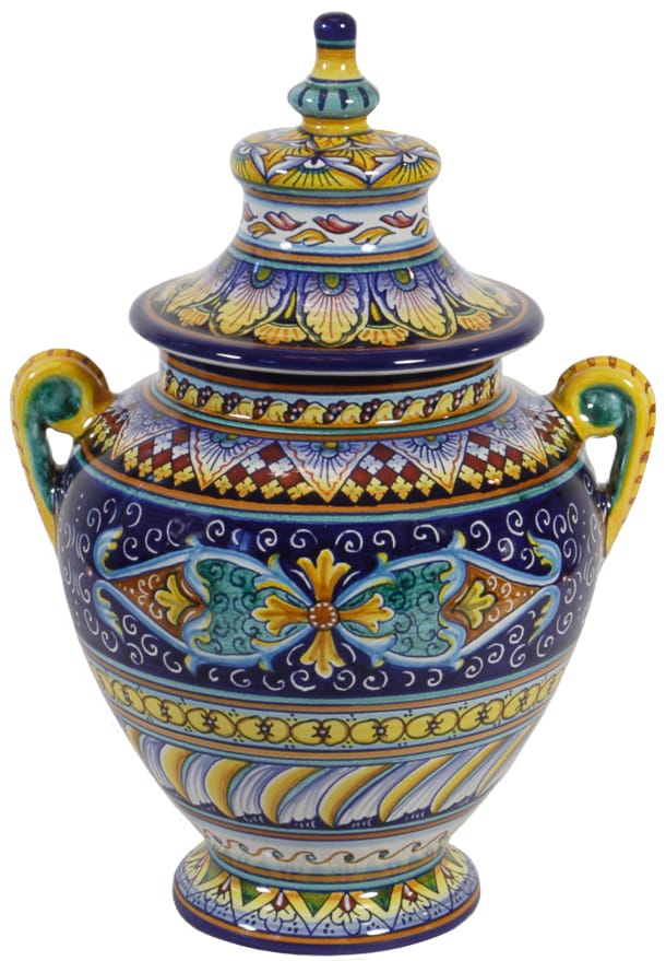Italian Ceramic Centerpiece Handled Urn - Geometrico