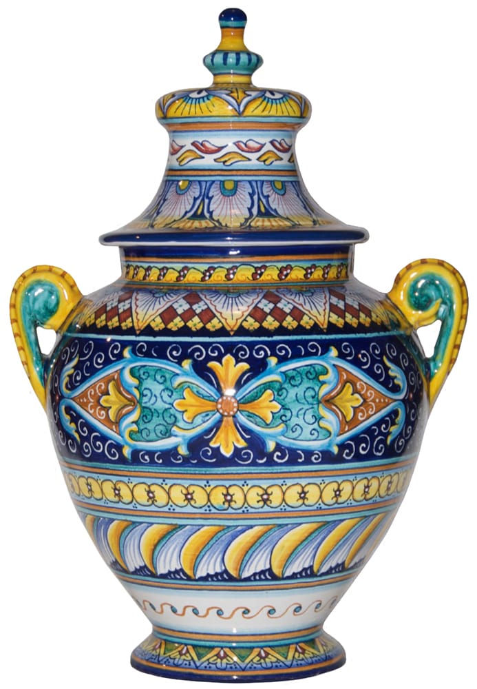 Italian Ceramic Centerpiece Handled Urn - Geometrico