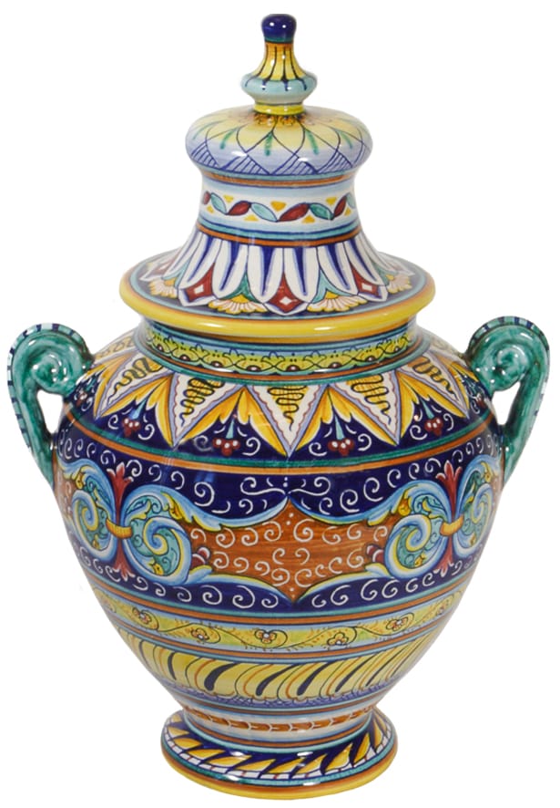Italian Ceramic Centerpiece Handled Urn - Geometrico