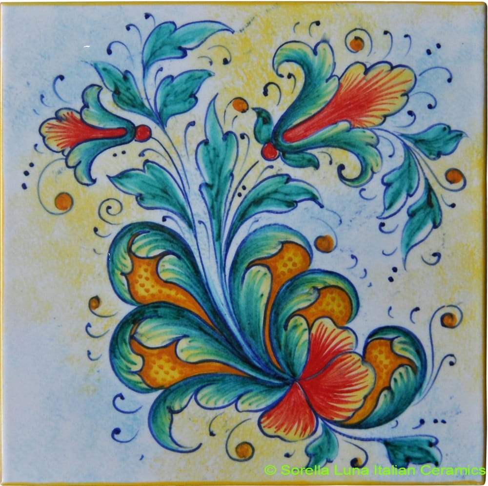 Tile Flower Green Orange