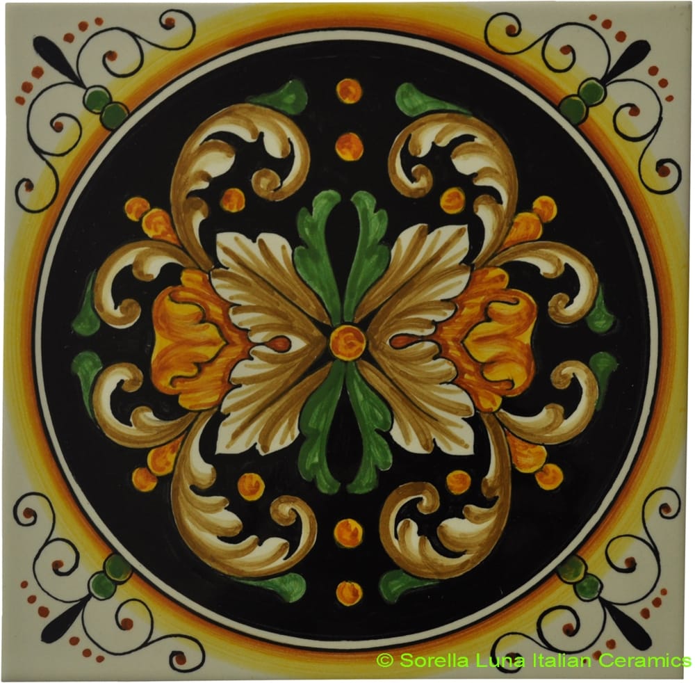 Tile Ornato Black Green Gold