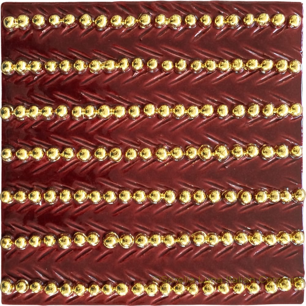 Tile - Red with Gold Ball Relief