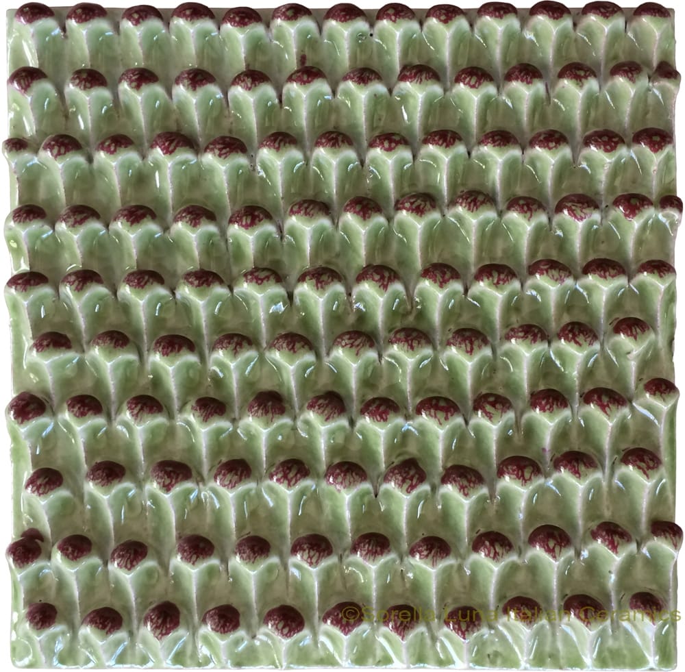 Tile - Light Green Pine Cones with Burgundy Relief