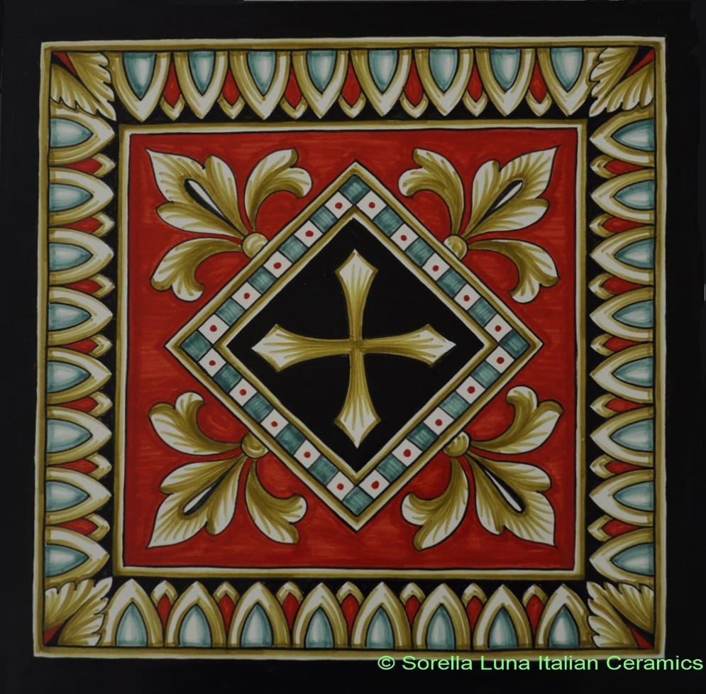Tile Cross - Fleur De Lis - Red Black