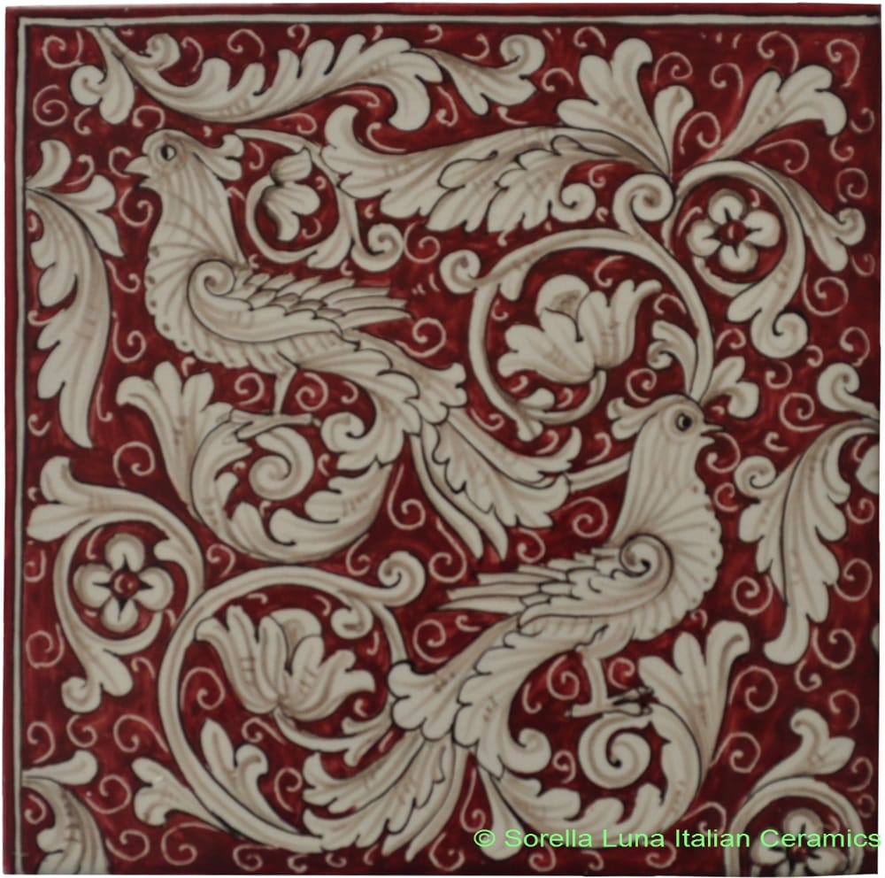 Tile Fonda Rossa - Red Doves Corner 1