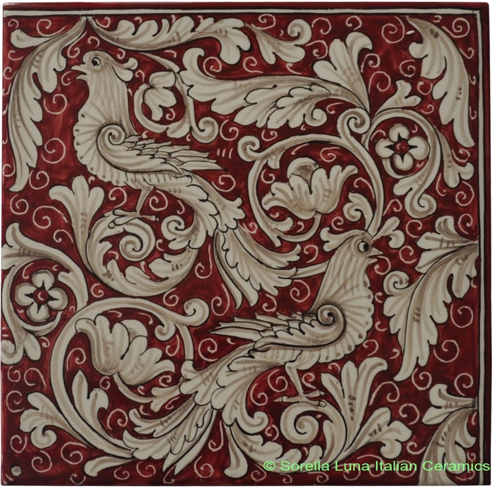 Tile Fonda Rossa - Red Doves Corner 2
