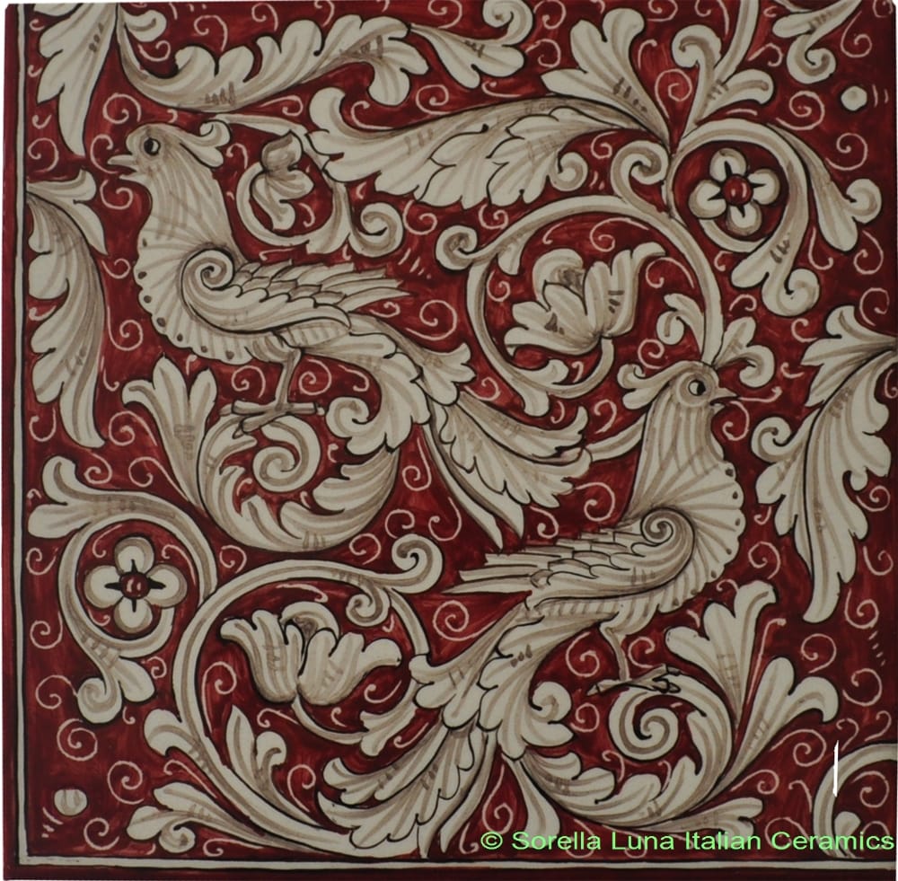 Tile Fonda Rossa - Red Doves Corner 3