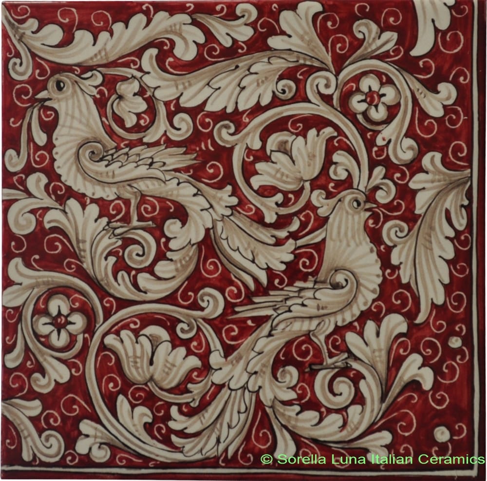 Tile Fonda Rossa - Red Doves Corner 4