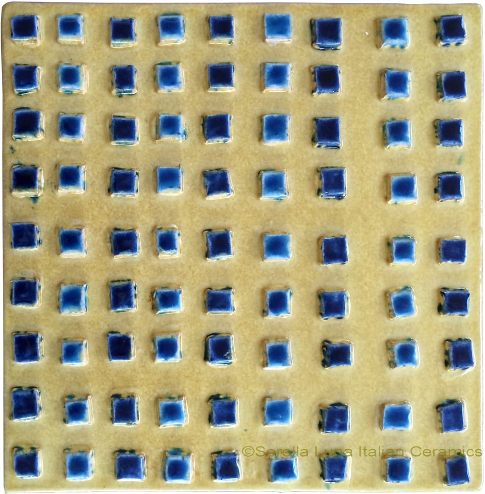 Tile - Gold with Blue Squares
