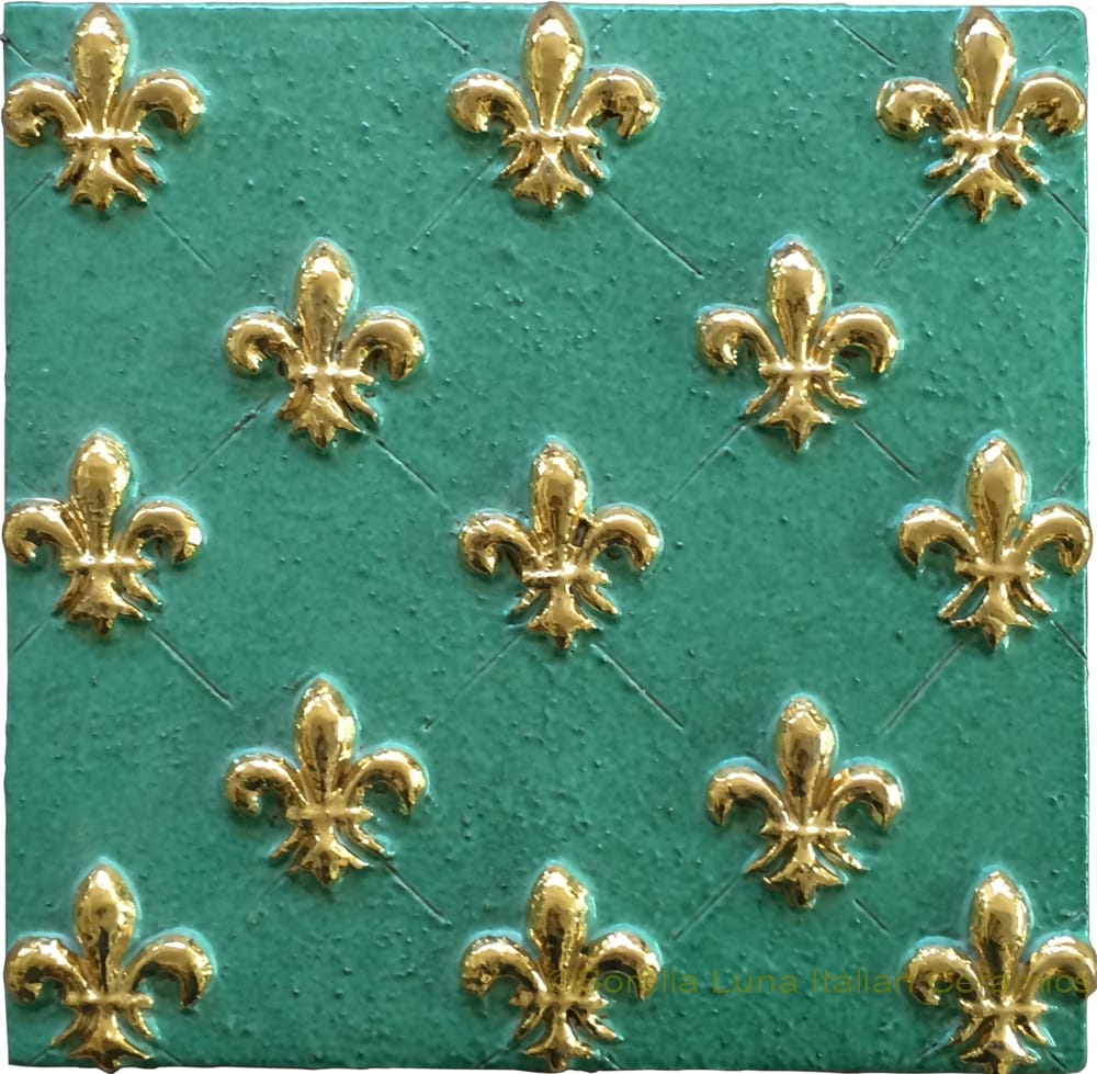 Tile - Aqua Marine Gold Fleur De Lis