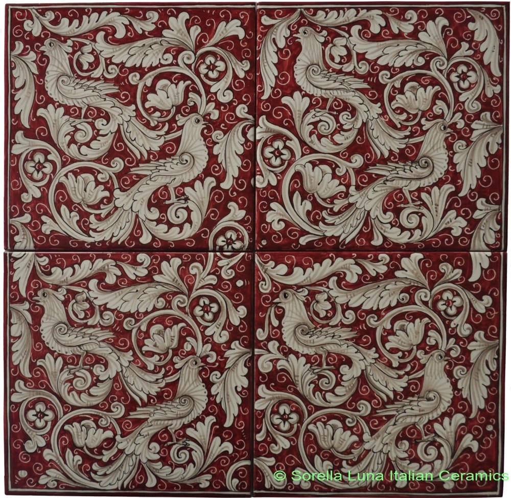 Tile Panel Backsplash - Red Doves
