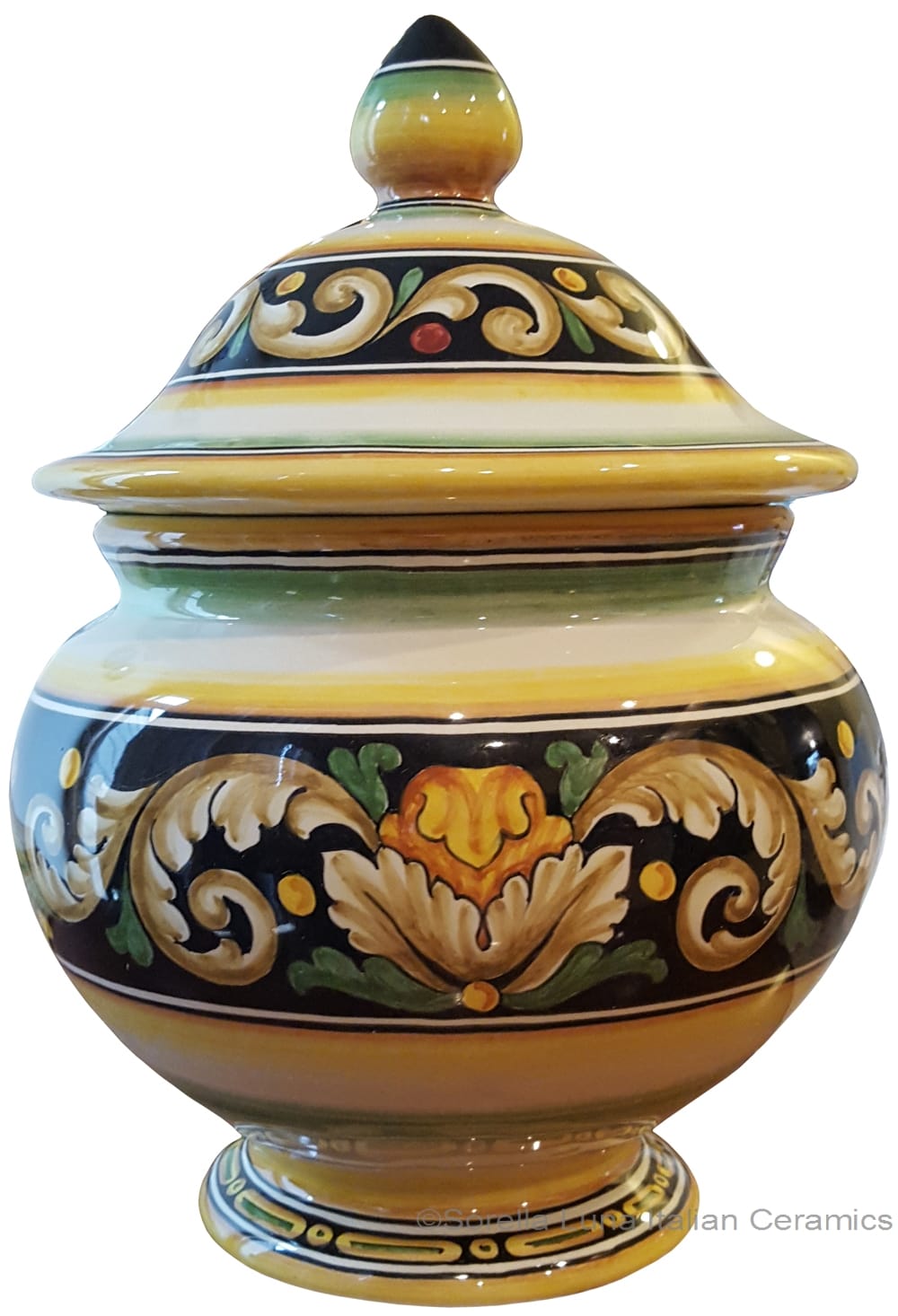 Deruta Italian Tureen/Urn - Green/Black Acanthus
