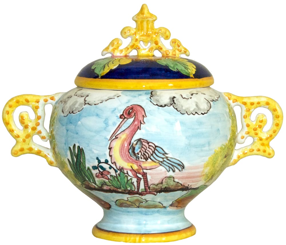 Covered Bowl/Urn - Stork/Crane Bird Style Handled Small