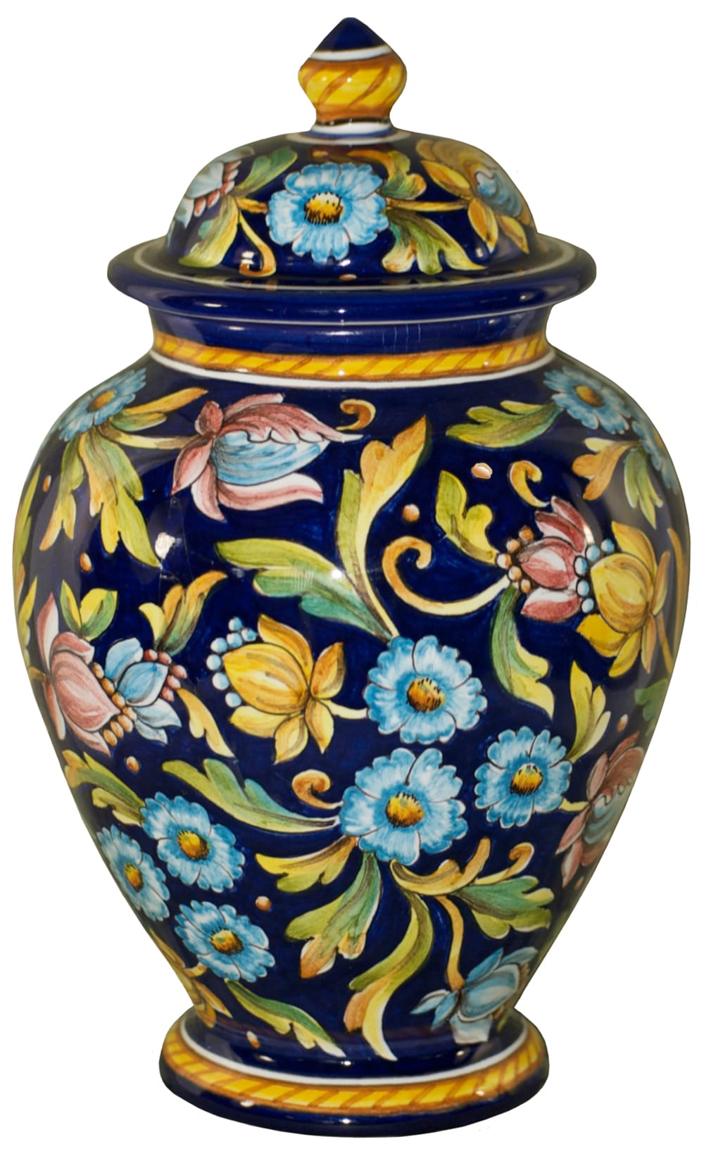 Italian Ceramic Centerpiece Urn - Blue Floral