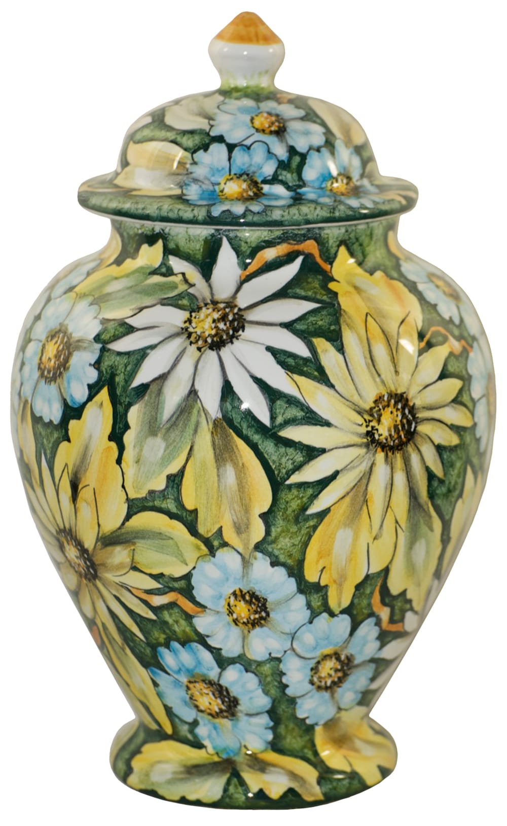 Italian Ceramic Centerpiece Urn - Green Floral