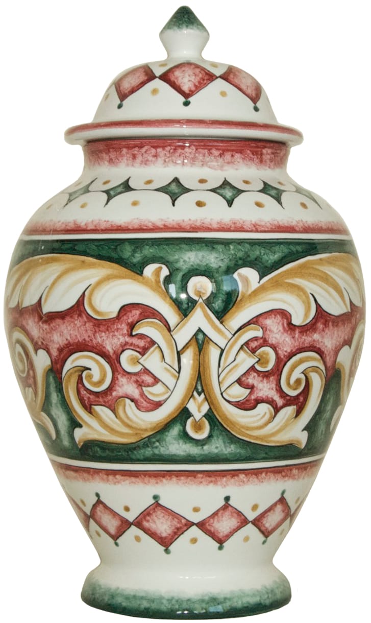 Italian Ceramic Centerpiece Urn - Red and Green Gothic