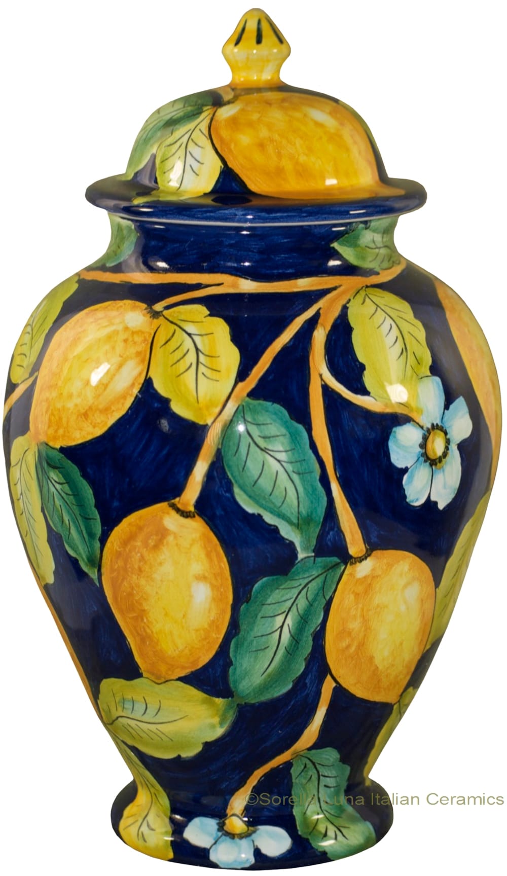 Italian Ceramic Centerpiece Urn - Blue Lemon