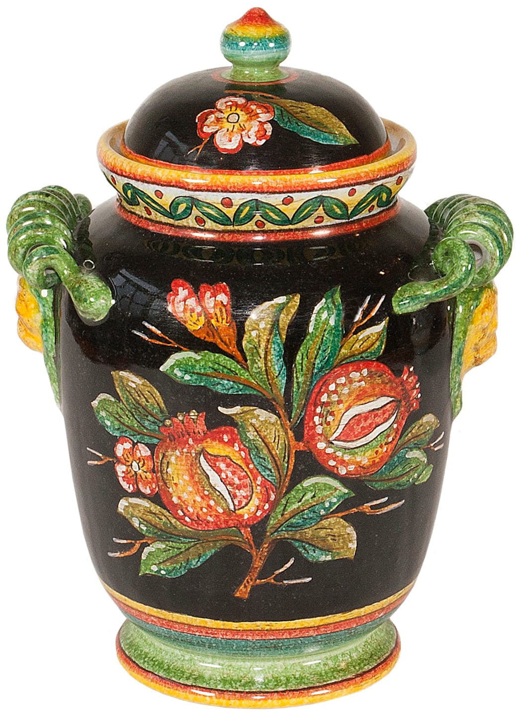 Italian Ceramic Black Pomegrante Urn