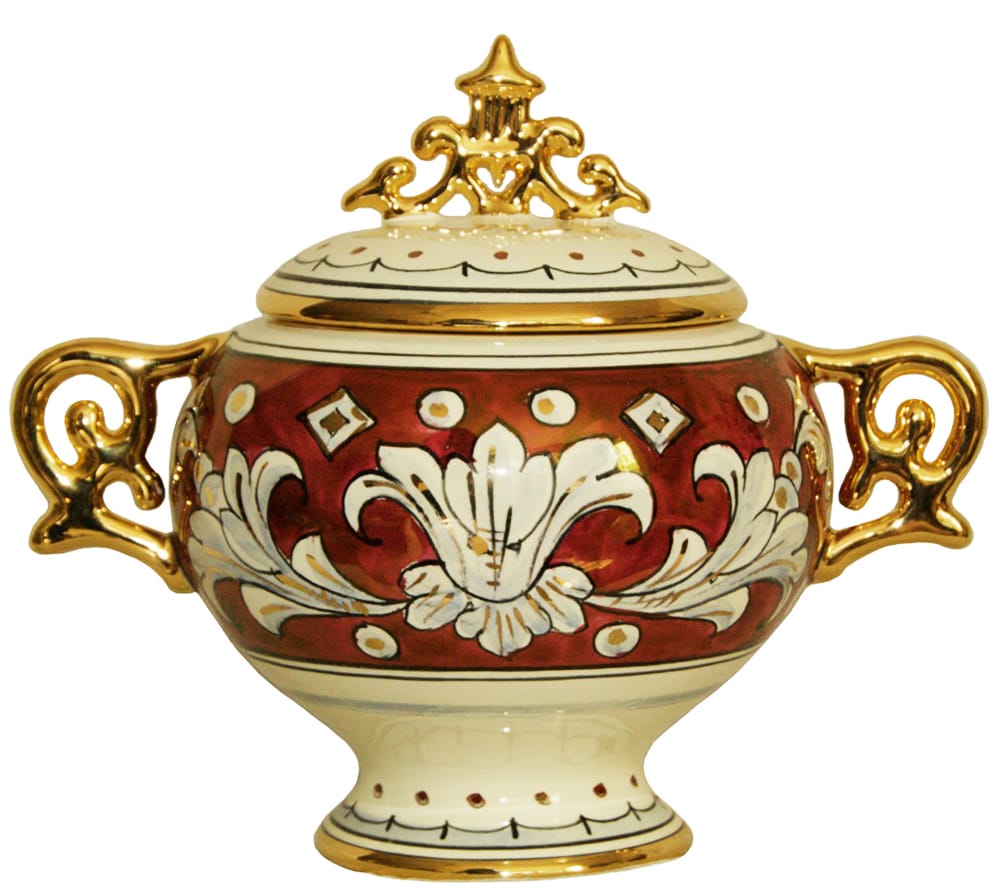 Covered Bowl/Urn - Ruby and Gold Handled Petit