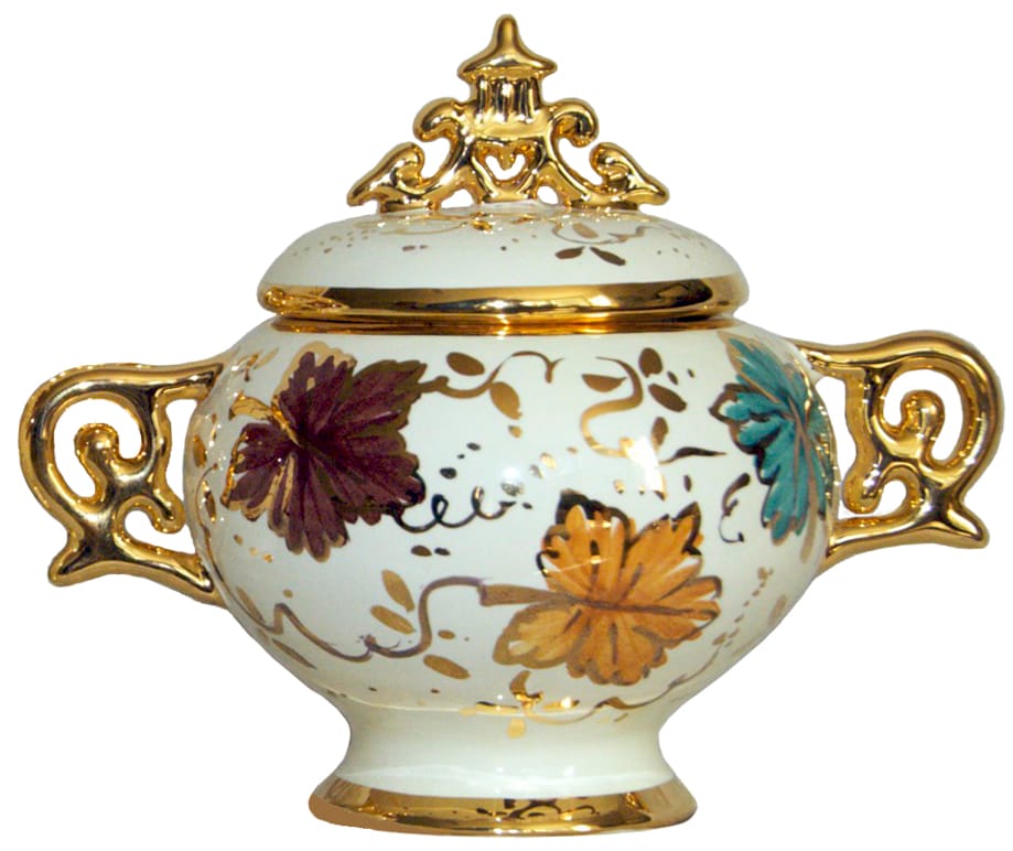 Covered Bowl/Urn - Autumn Leaves Gold Handled Petit