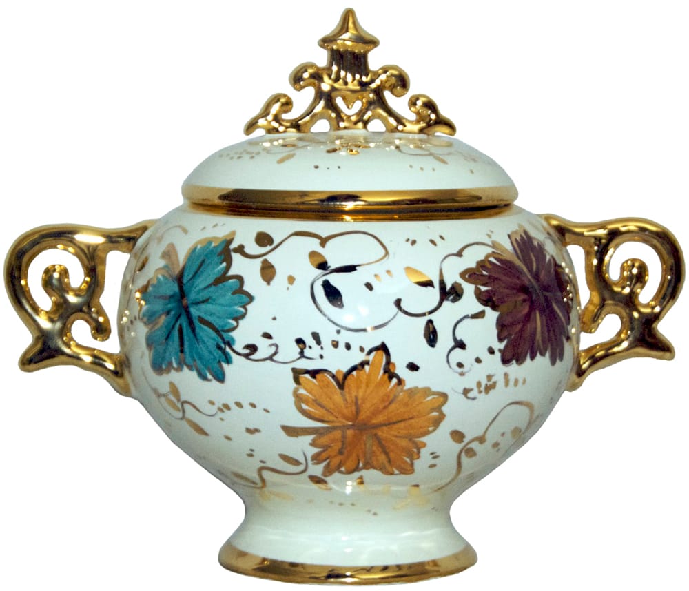 Covered Bowl/Urn - Autumn Leaves Gold Handled Small