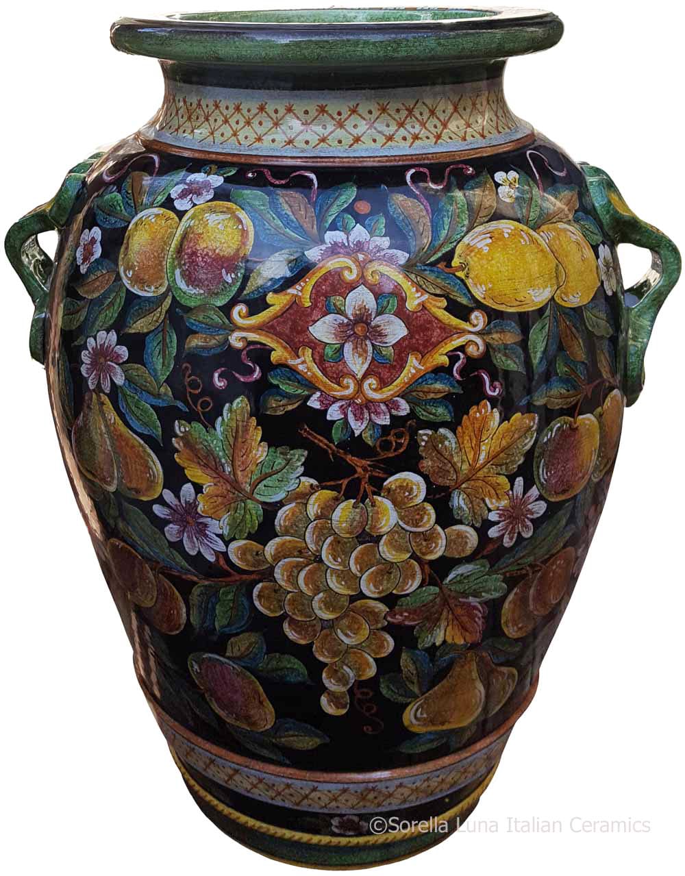 Deruta Floor Vase/Umbrella Stand - Frutta Fonda Nero 75cm