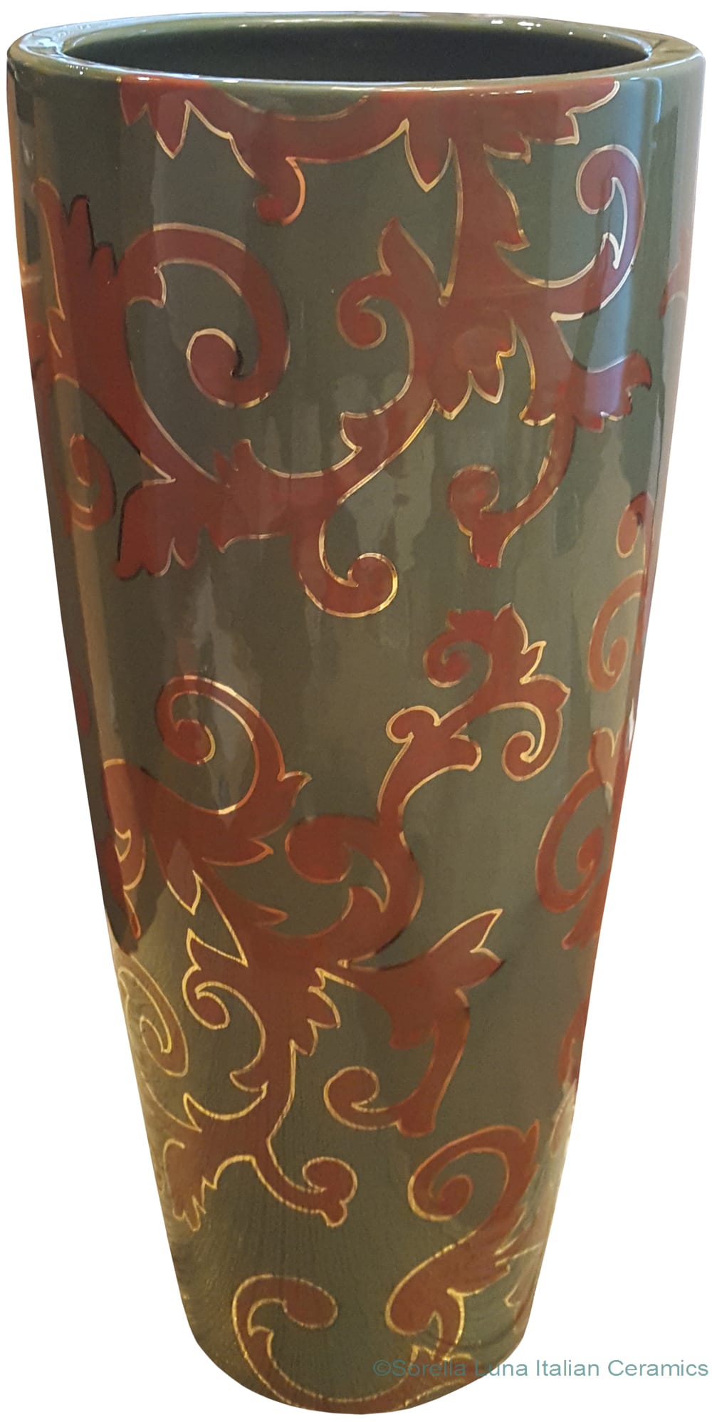 Vase - Brown with Gold Acanthus on Green