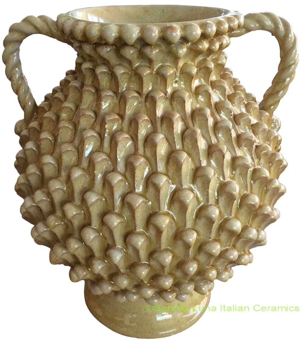 Tuscan Handmade Handled Vase - Honey with Pine
