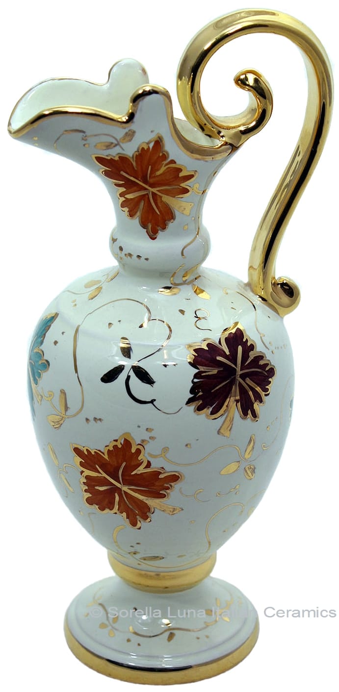Ceramic Amfora Pitcher Gold Autumn Leaf