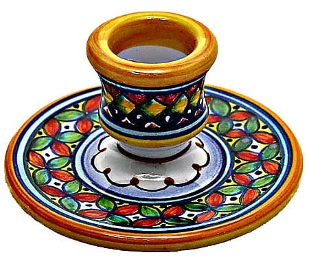 Ceramic Candlestick Braid Red Green 8cm
