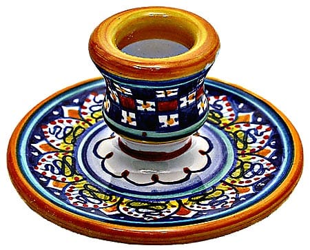Ceramic Candlestick Checkered Red Blue 8cm