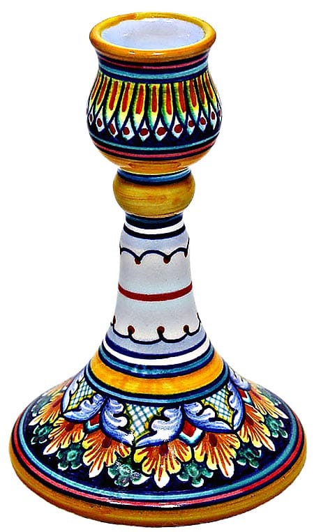 Ceramic Majolica Candlestick Flower Orange Green Red 12