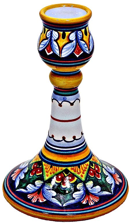 Ceramic Majolica Candlestick Ramina Orange Green Red 12