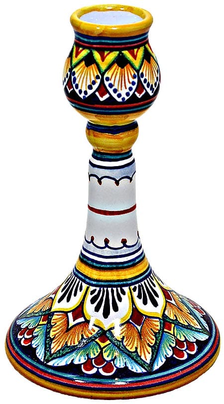 Ceramic Majolica Candlestick Ramina Orange Green Red 15