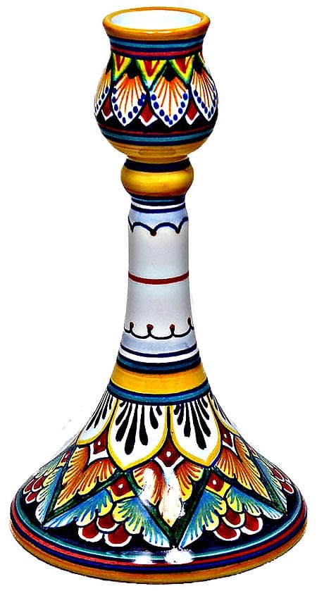 Ceramic Majolica Candlestick Ramina Orange Green Red 18