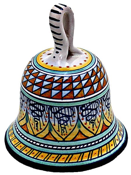 Ceramic Maiolica Christmas Dinner Bell Yellow Orange 10cm
