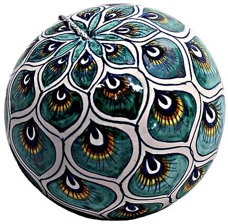 Ceramic Majolica Christmas Ornament Peacock Green 9cm