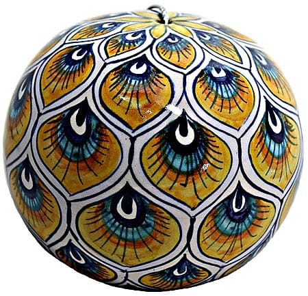 Ceramic Majolica Christmas Ornament Peacock Yellow 9cm