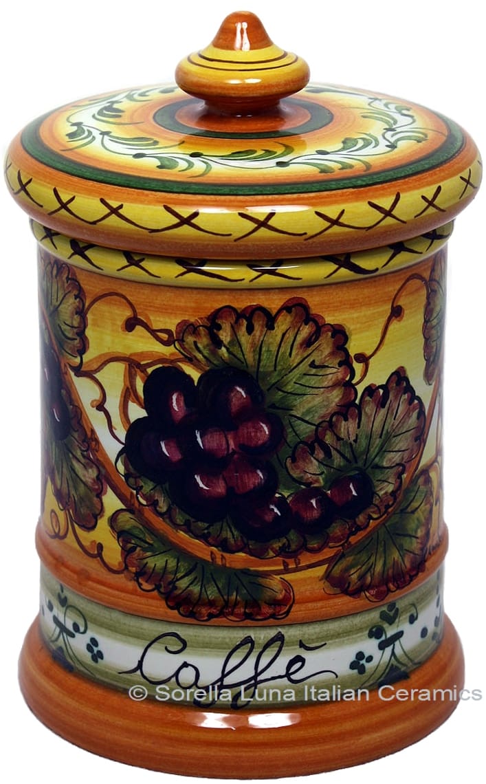 Ceramic Majolica Coffee Jar Tuscan Grapes 20cm