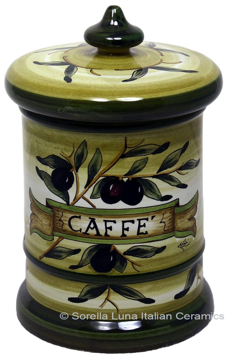Ceramic Majolica Coffee Jar Tuscan Green Olive 20cm