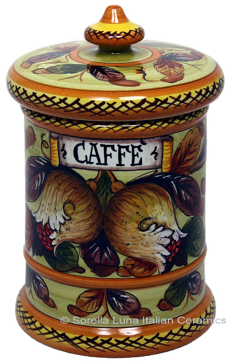 Ceramic Majolica Coffee Jar Tuscan Pomegranate 20cm