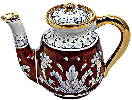 Ceramic Majolica Coffee Tea Pot Red Gold Leaf 15cm