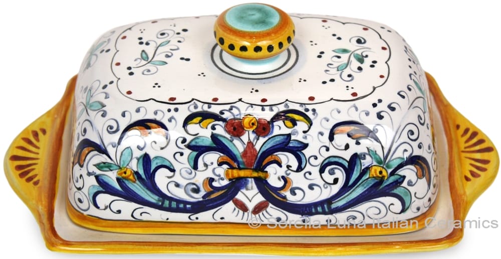 Ceramic Maiolica Covered Butter Dish Tray Ricco Deruta